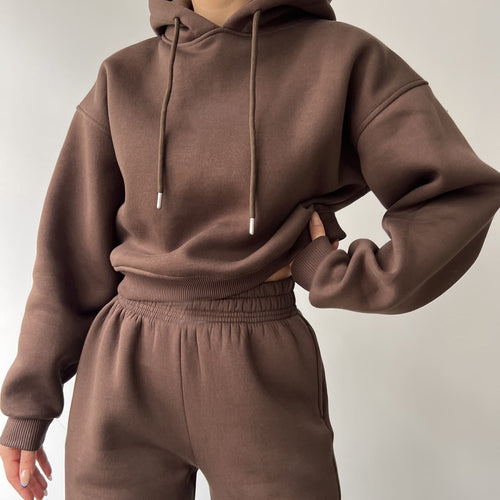 Casual cropped hoodie and jogger set for women Lune London