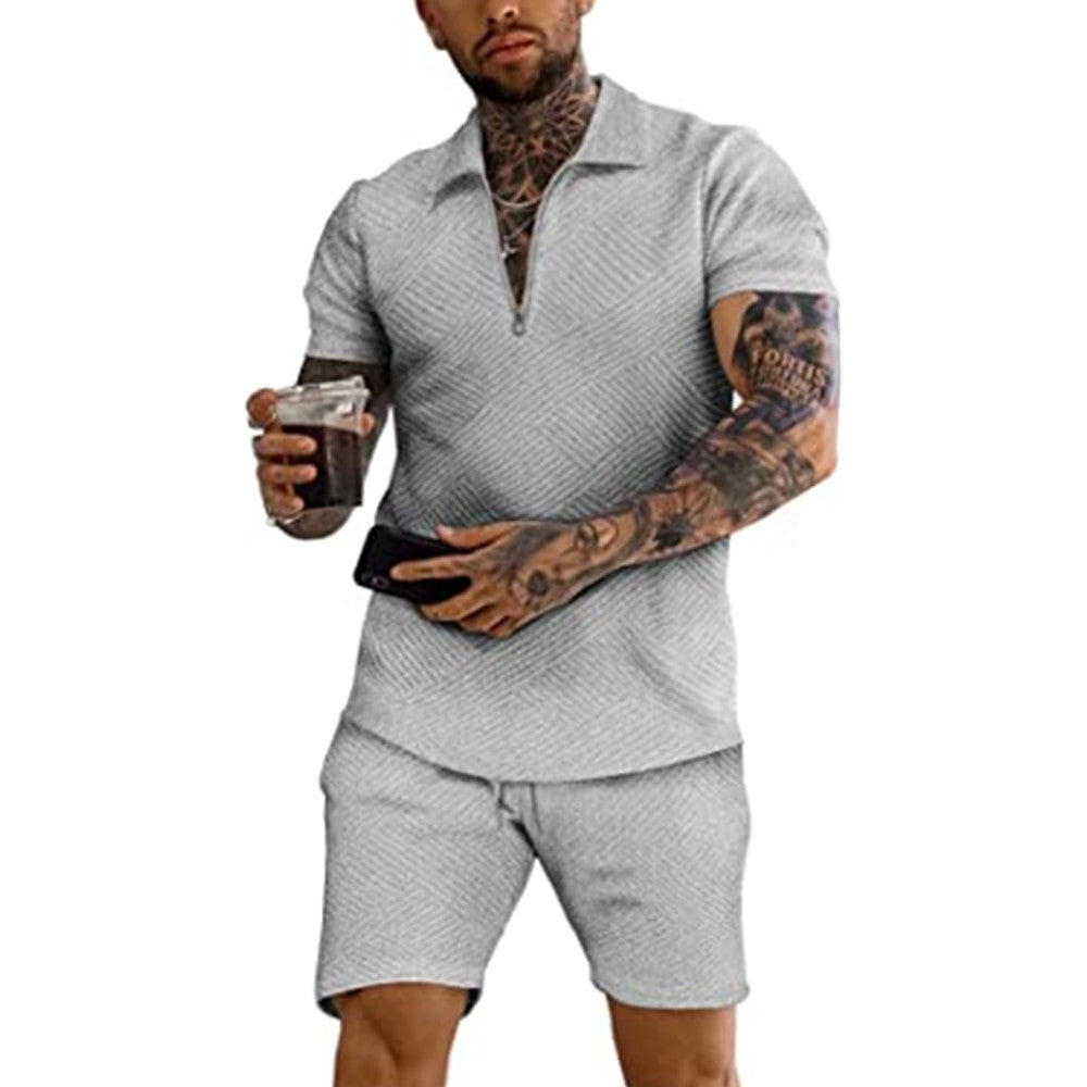 Casual structured zip collar suit for men Lune London