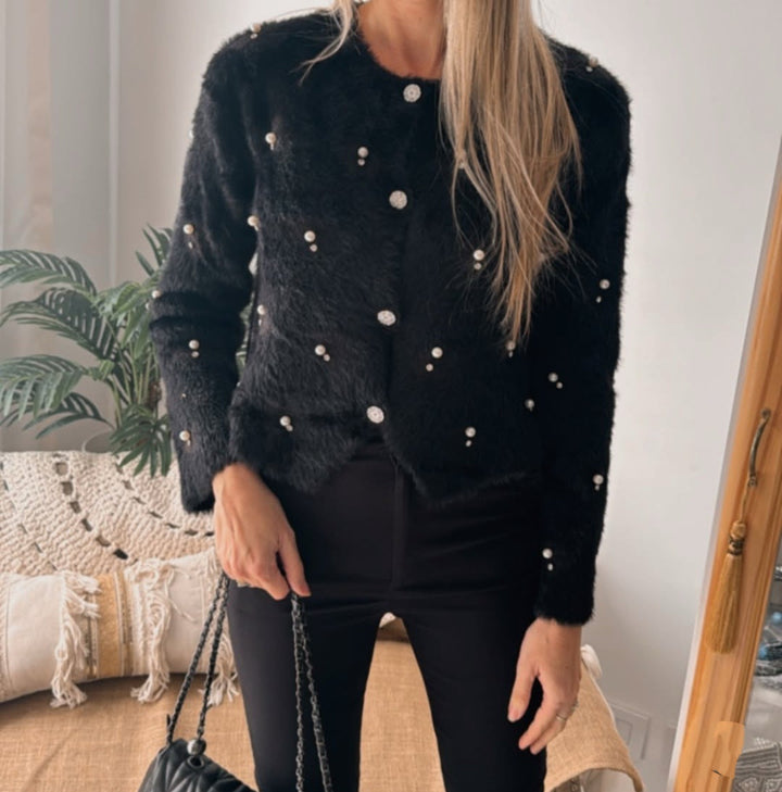 Women luxurious fleece jacket with decorative appliqués Lune London