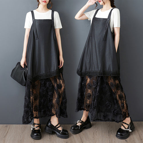 Plus size apron dress for women with floral overlay Lune London