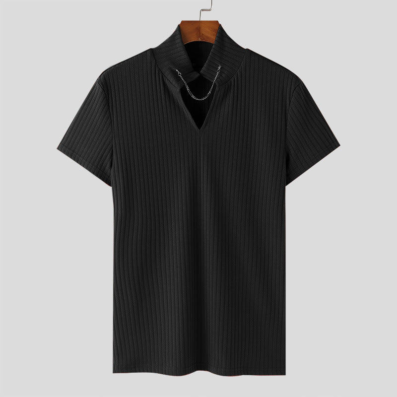 Short-sleeved blouse for women with V-neck and structured ribbed pattern Lune London