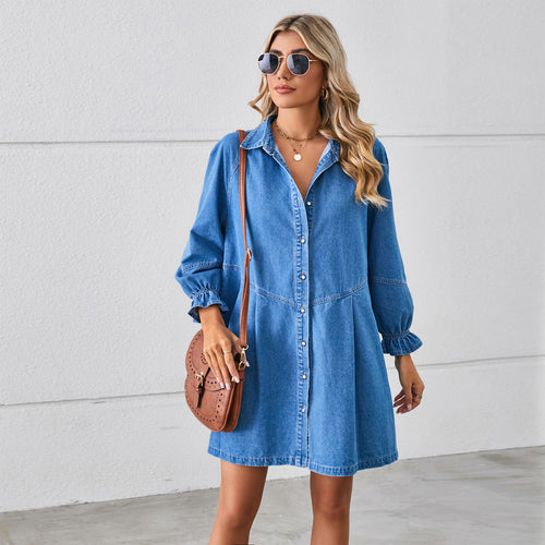 Denim shirt dress for women with voluminous sleeves and a fitted cut Lune London