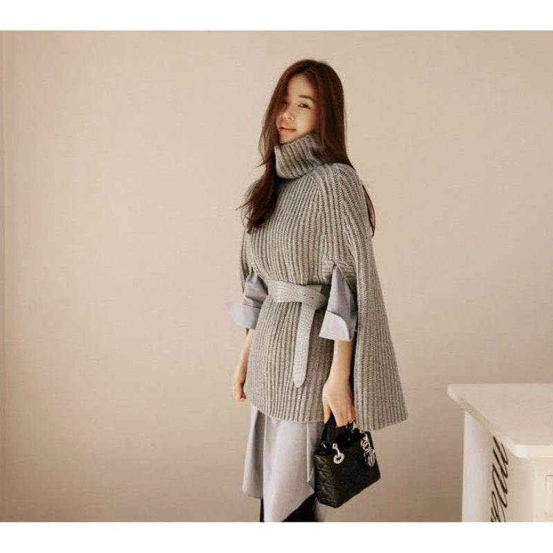 Pull femme avec col roulé et ceinture Chic & Stil