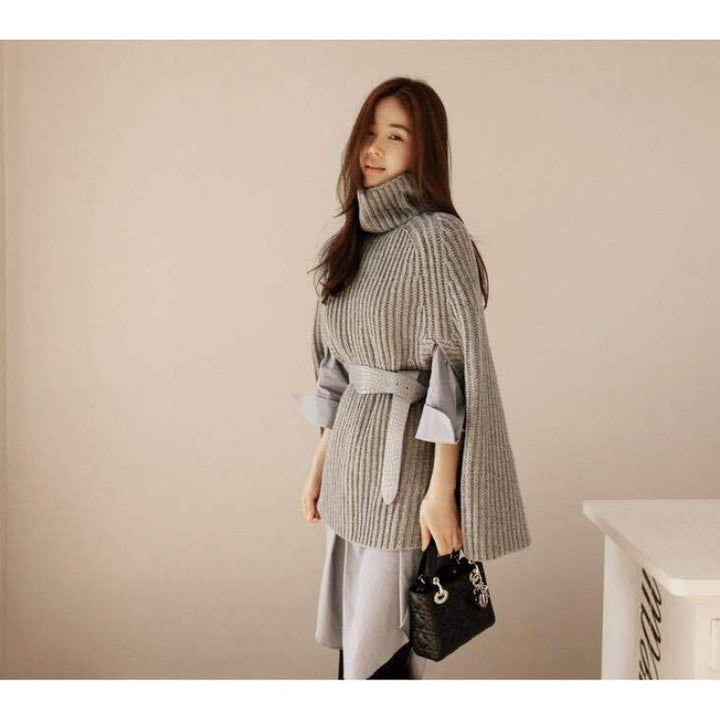 Pull femme avec col roulé et ceinture Chic & Stil