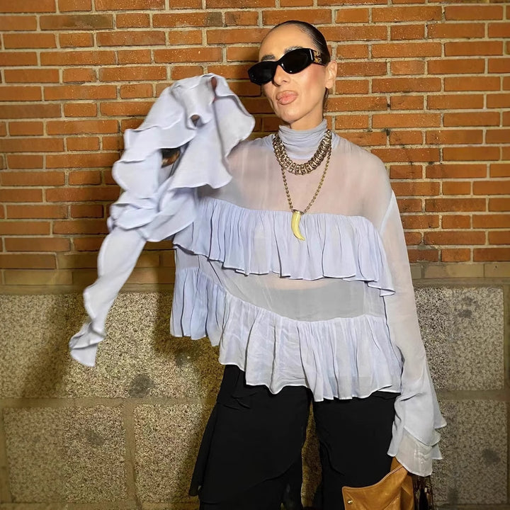 Fluid ruffled blouse for women with elegant details Lune London