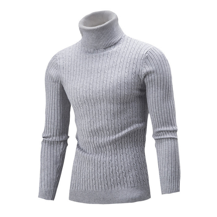 Knitted sweater for men in portrait format with high collar and textured pattern Lune London