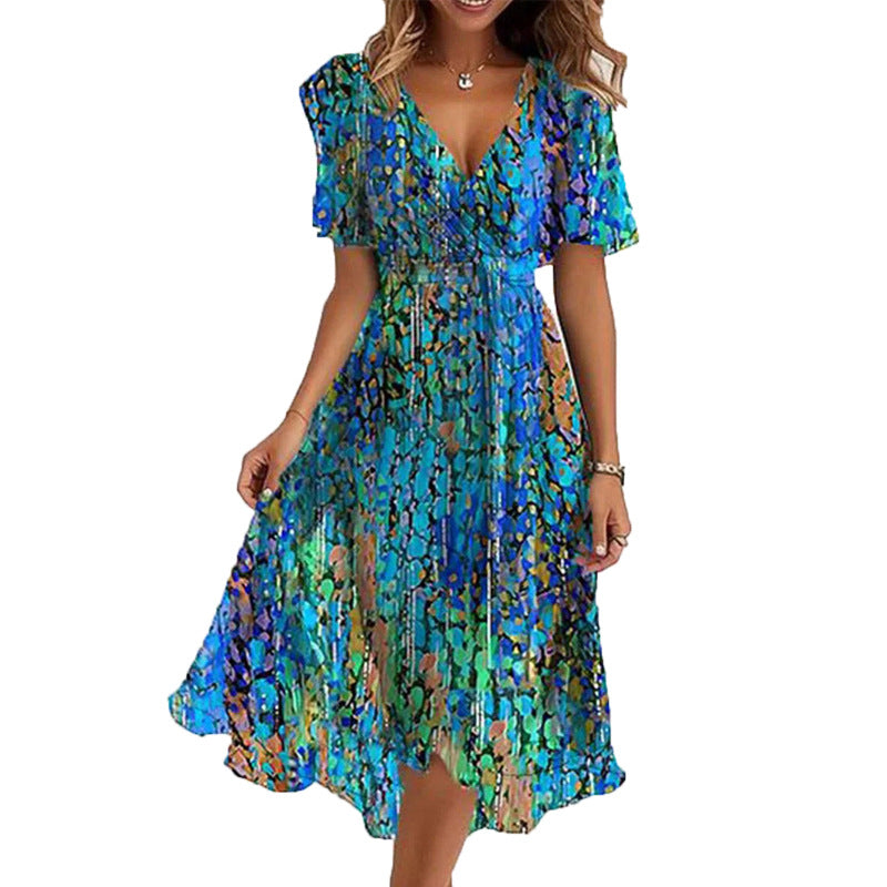 Ladies Elegant A-Line Maxi Dress with Short Sleeves Lune London