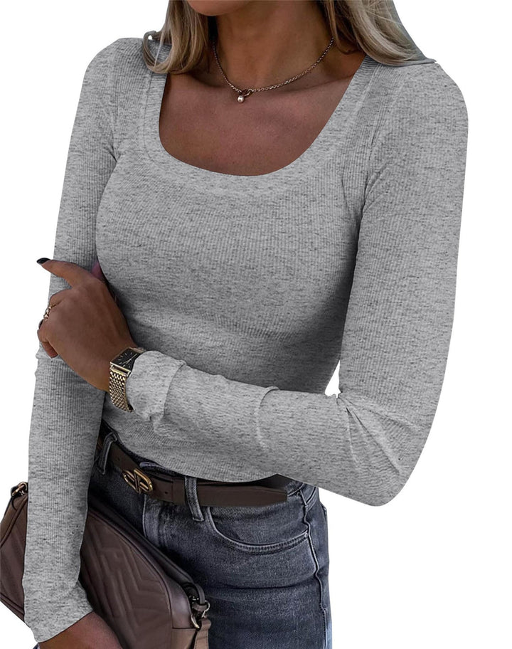 Women’s Long Sleeve Ribbed T-Shirt with Elegant Boat Neck Lune London