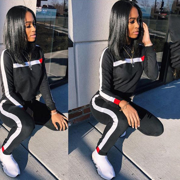 Women Casual Sports Set with Contrast Stripes and Elastic Waist Lune London