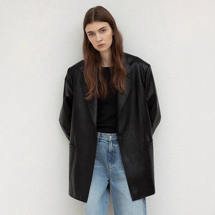 Veste blazer en cuir synthétique surdimensionnée pour femmes Chic & Stil