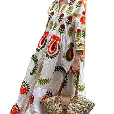 Long sleeve plaid dress for women with floral embroidery Lune London