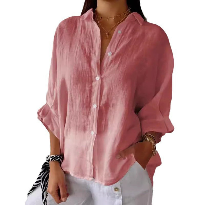 Women Casual Linen Blouse with Loose Fit and Button Placket Lune London