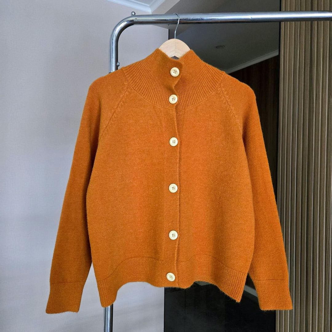 Knit jacket for women with high collar and large buttons Lune London