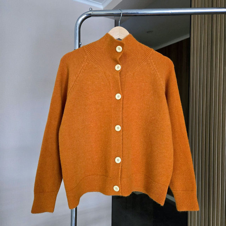 Knit jacket for women with high collar and large buttons Lune London