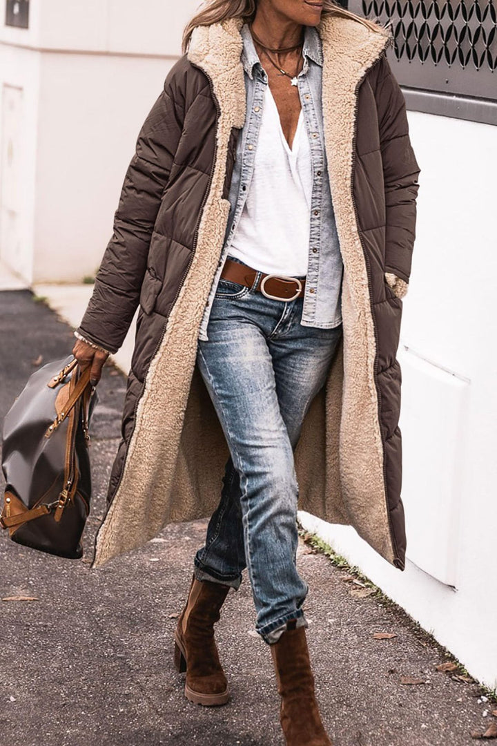 Ladies long quilted jacket with cozy lining and loose fit Lune London