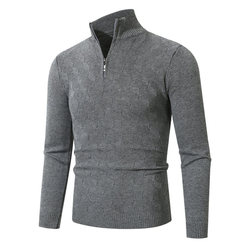 Casual knitted pullover for men with half-zip and textured pattern Lune London