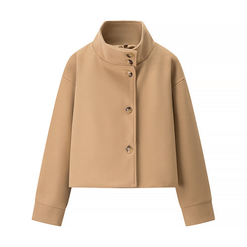 Elegant women's short jacket with high collar and simple button details Lune London