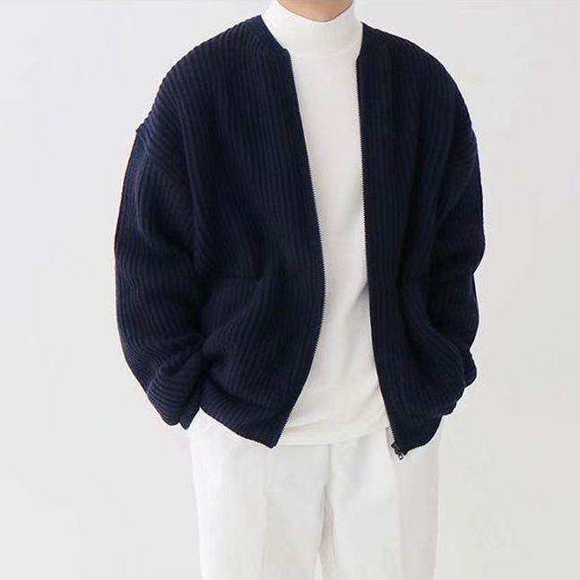 Chunky knit jacket for men with voluminous sleeves and high collar Lune London