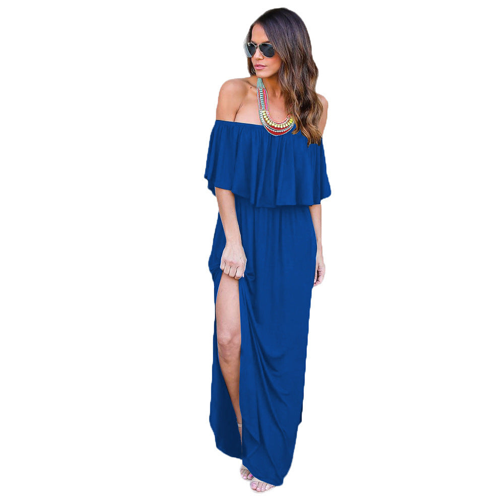 Maxi dress for women with an off-shoulder design and a ruffled detail Chic and Style