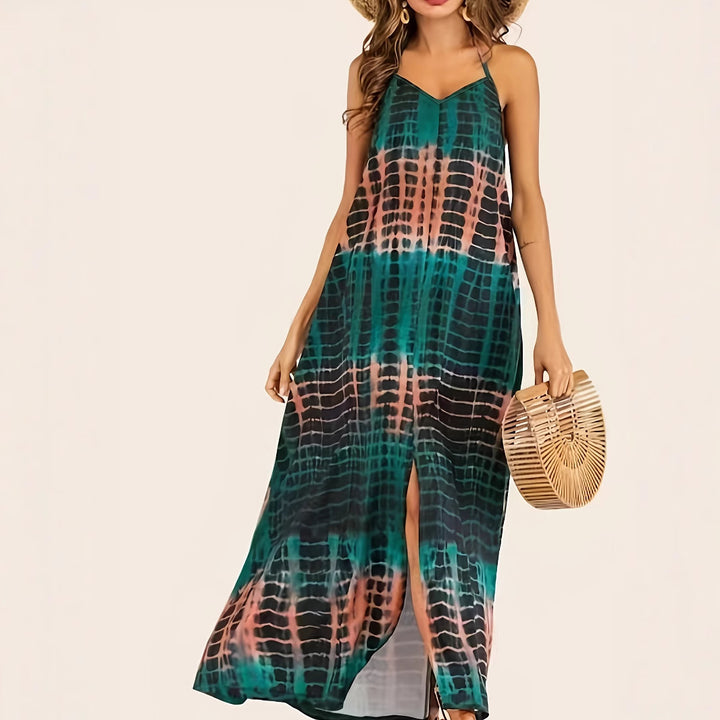 Maxi dress for women with deep V-neck and chic slit Lune London