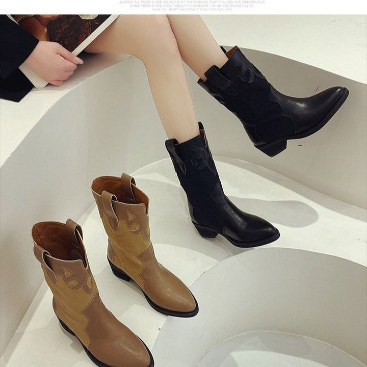 Women's western boots with stylish cut-out details and a sturdy block heel Lune London