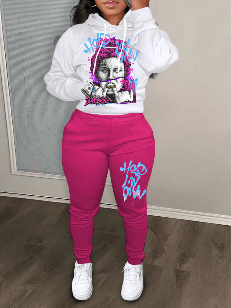 Women’s hoodie and jogger pants set with creative graphic print Lune London