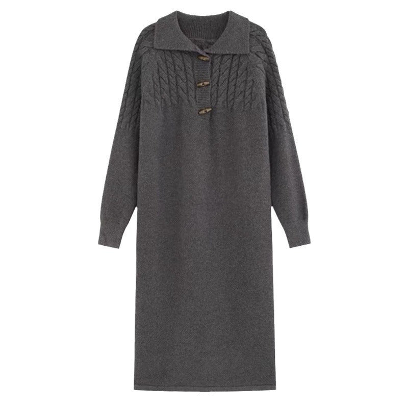 Knit dress for women with collar and button details Lune London