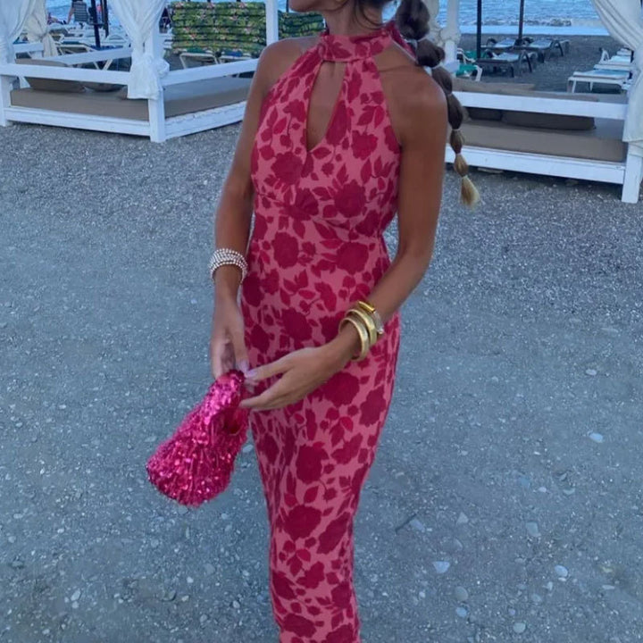 Robe maxi femme avec chiffon floral et col élégant Chic & Stil