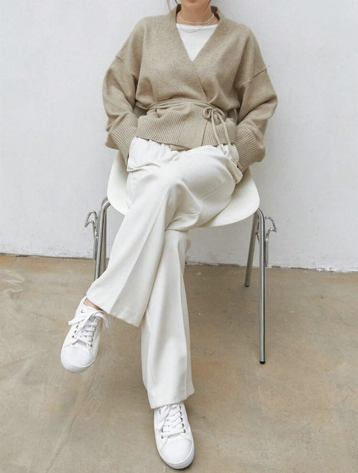 Hybrid cardigan for women with wide ribbed edge and belt Lune London