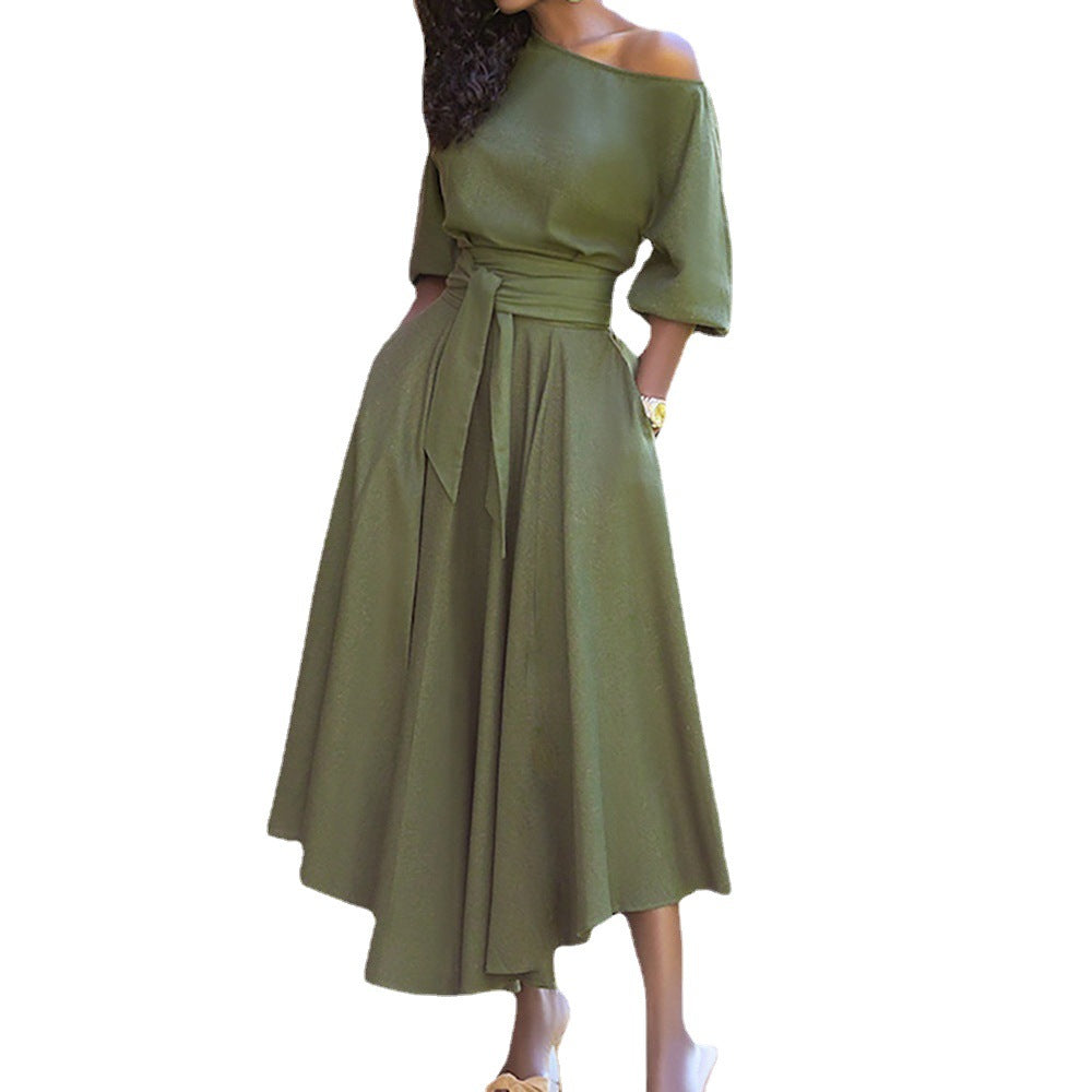 Robe Maxi Élégante pour Femmes avec Design Hors-Épaule et Ceinture Chic & Stil