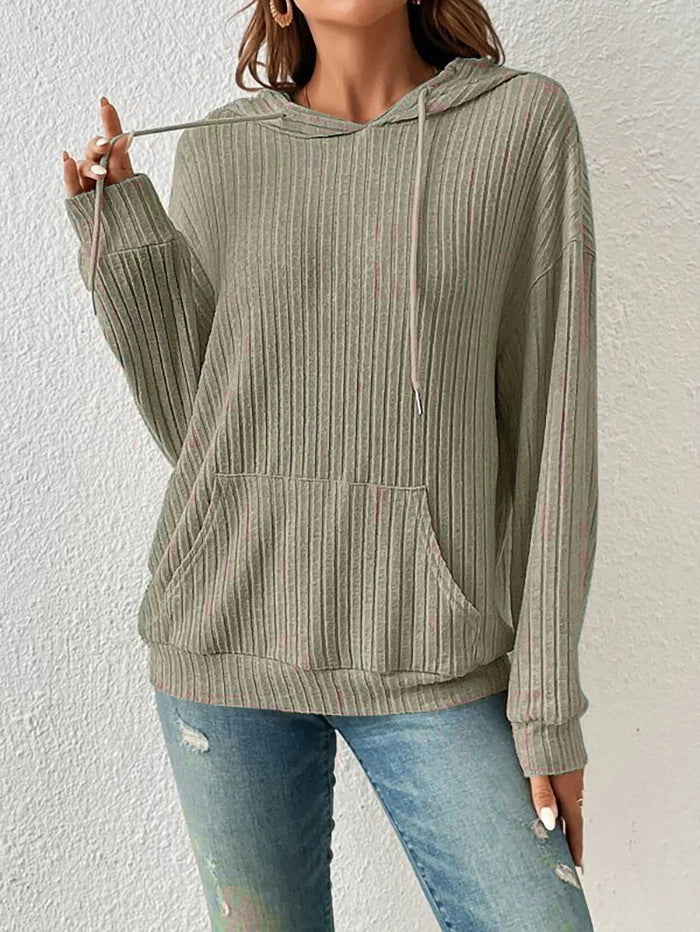 Hooded sweater for women with ribbed structure and kangaroo pocket Lune London