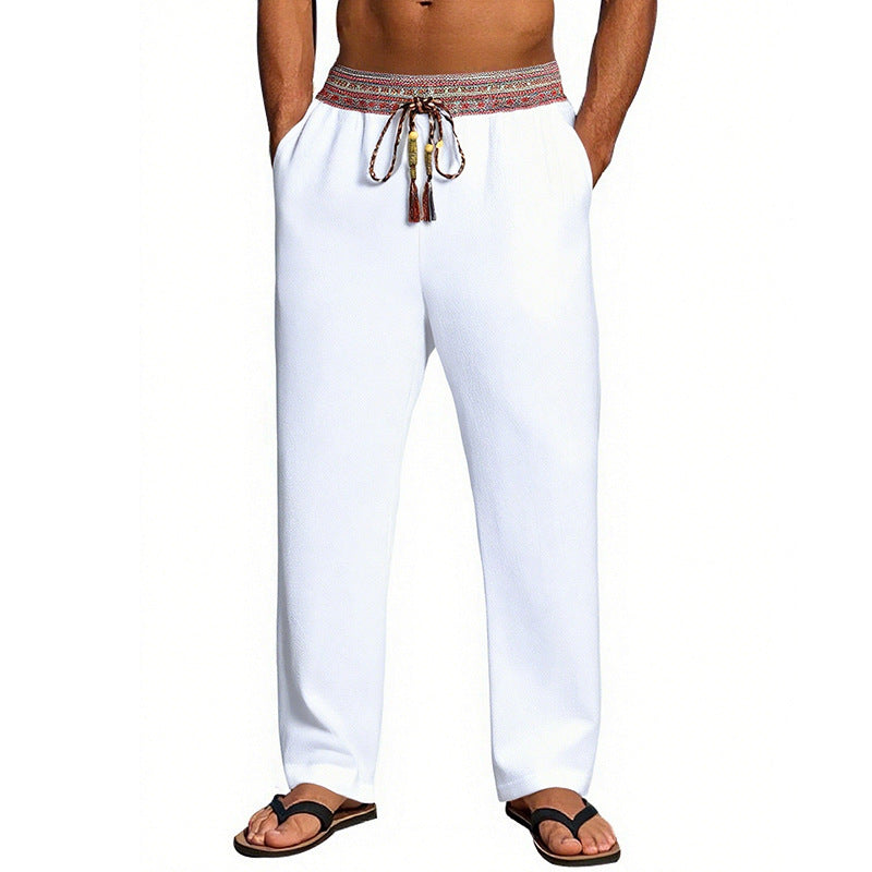 Men's Casual Beach Pants with Elastic Waist and Decorative Drawstring Lune London