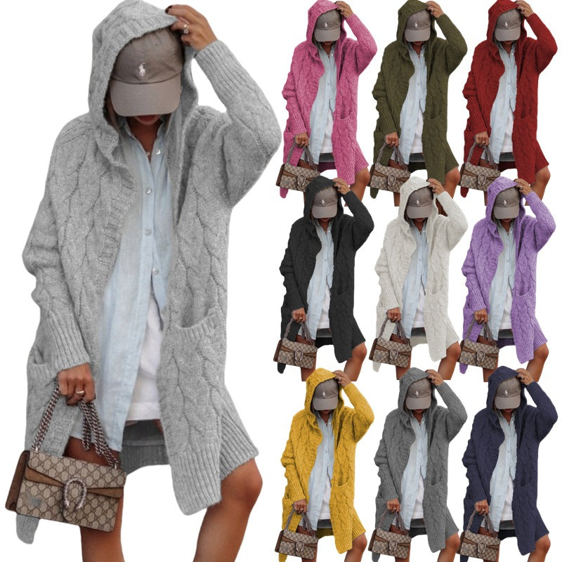 Ladies Large Knit Hoodie with Chic Braided Design and Style