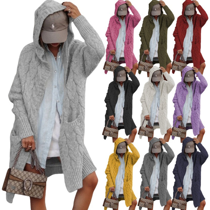 Ladies Large Knit Hoodie with Chic Braided Design and Style
