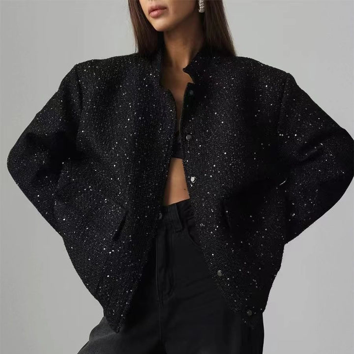 Oversized bomber jacket for women with sparkling accents Lune London
