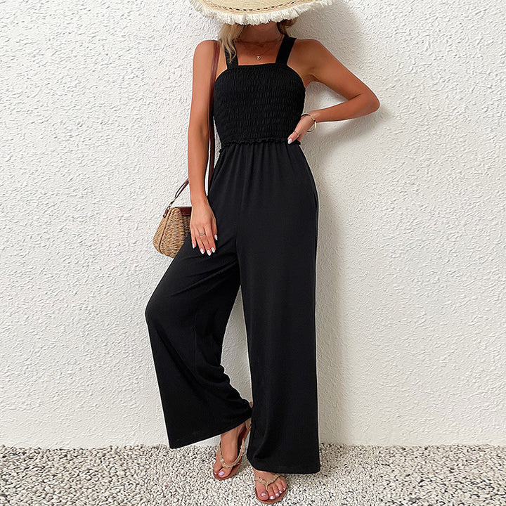 Ladies elegant smocked jumpsuit with wide legs Lune London