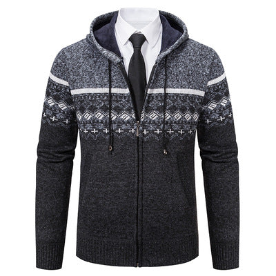 Men's hooded knit jacket with Norwegian pattern Lune London