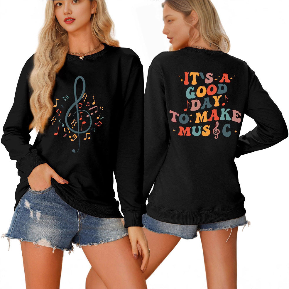 Sweatshirt pour femmes avec motif musical et lettrage créatif Chic & Stil