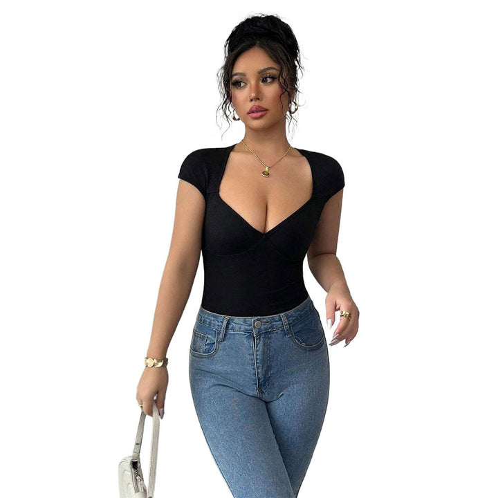 Chic & Style Women's Body with Deep V Neckline and Short Sleeves