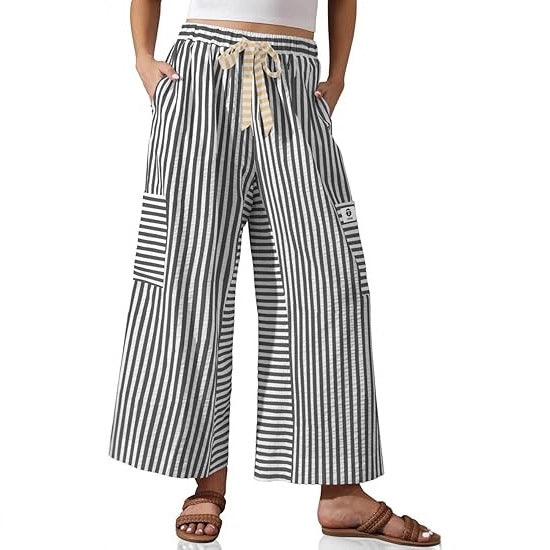 Pantalons Palazzo amples pour femmes avec motif rayé et poches pratiques