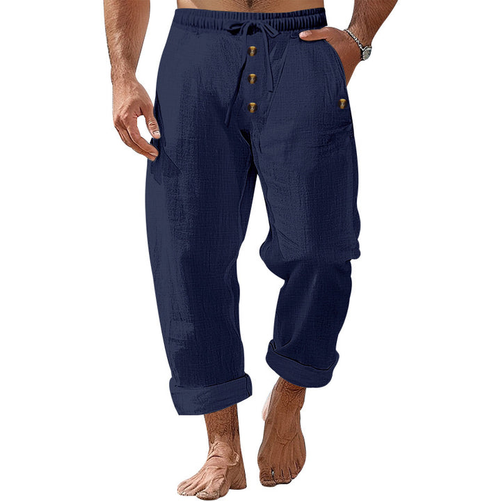 Men's casual beach shorts with elastic waistband and practical button details Lune London