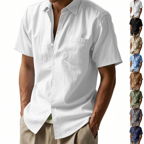 Short sleeve linen shirt for men with structured design and practical chest pocket Lune London