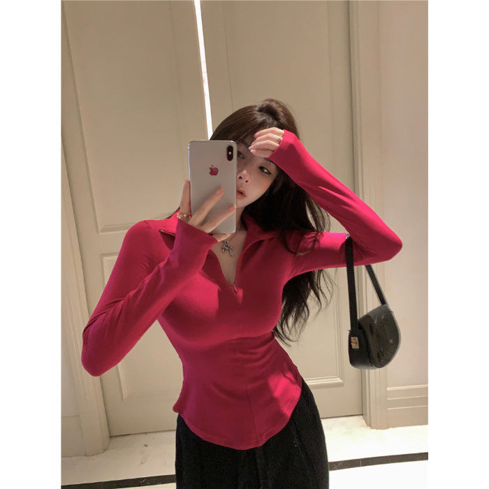 Women's long-sleeved top with modern collar and narrow fit Chic & Stil