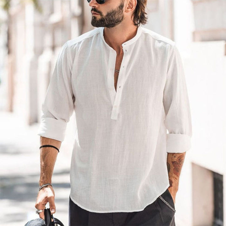 Men Casual Long Sleeve Shirt with Stand Collar and Practical Button Details Lune London