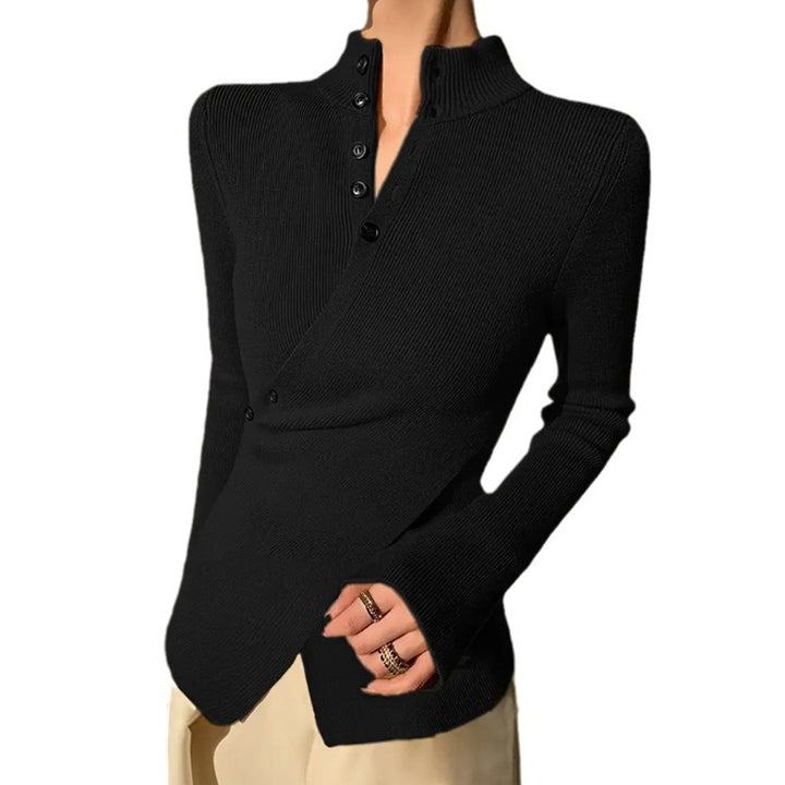 Knitted blouse for ladies with asymmetric cut and button details Lune London