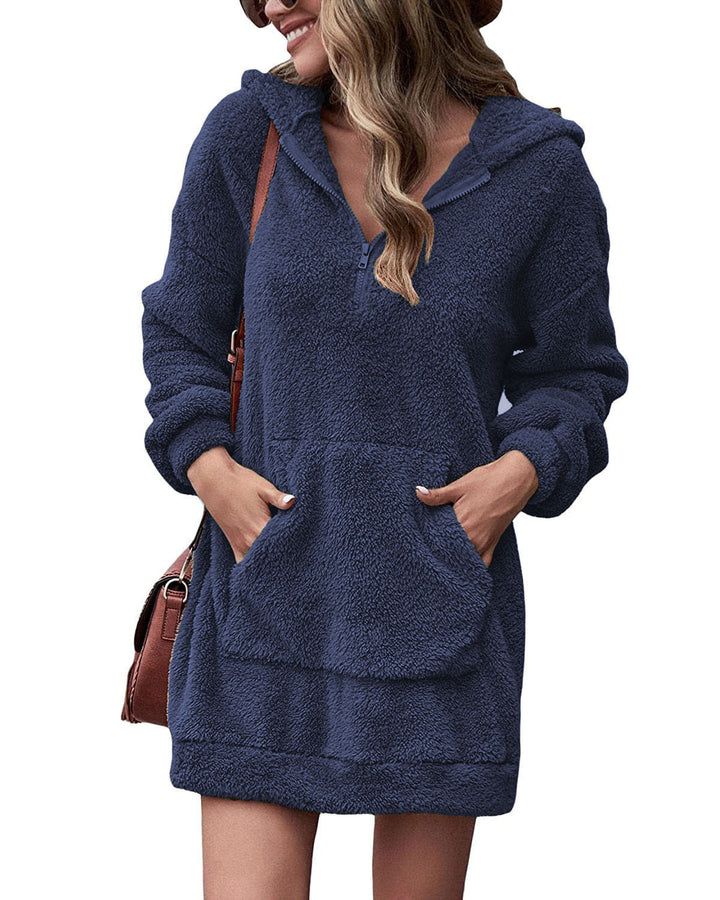 Cozy fleece dress for women with hood and pockets Lune London