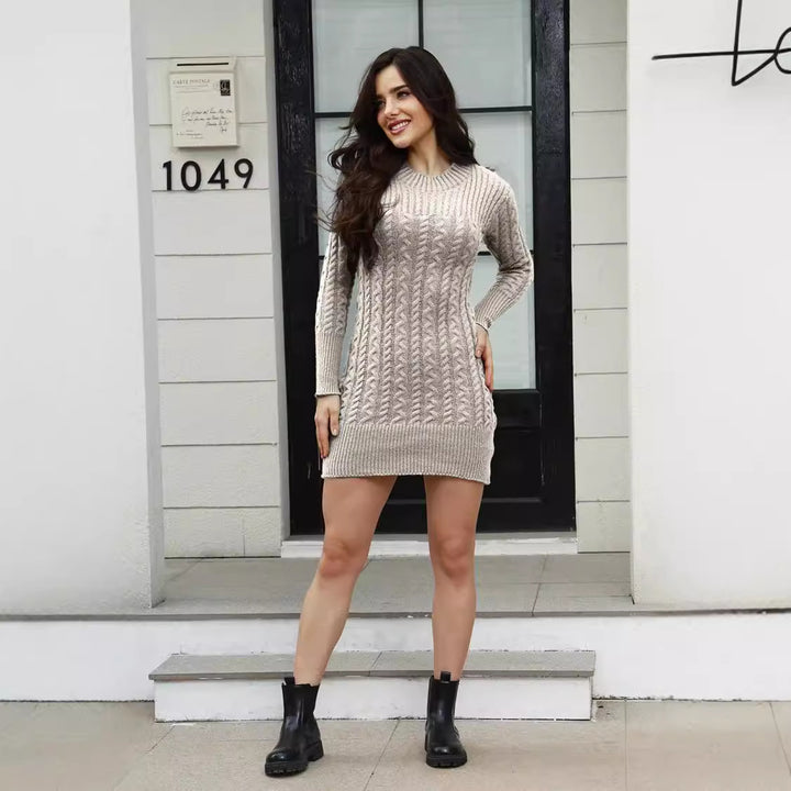 Knit dress for women with an artistic braid pattern and a fitted cut Lune London