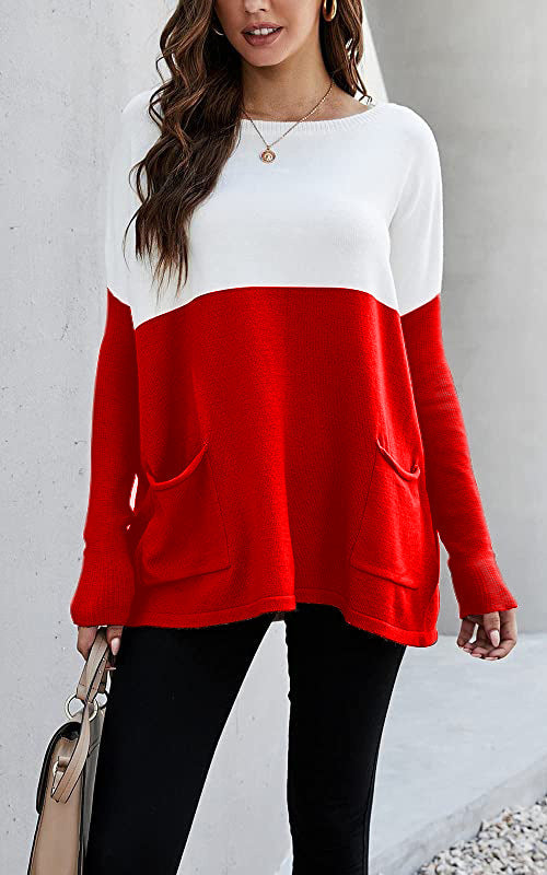 Knit sweater for women with large front pockets and contrasting design Lune London