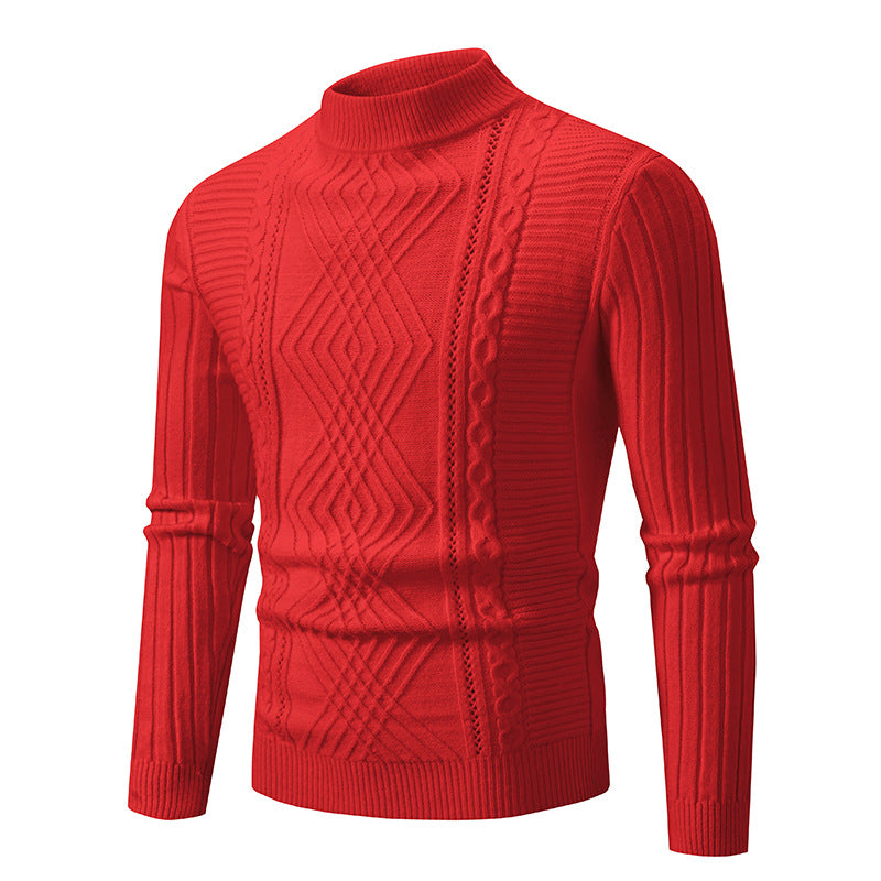 Men's elegant knitted sweater with a modern cable design and a high collar Lune London