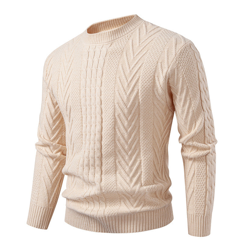 Chunky knit sweater for men with cable pattern and round neck Lune London